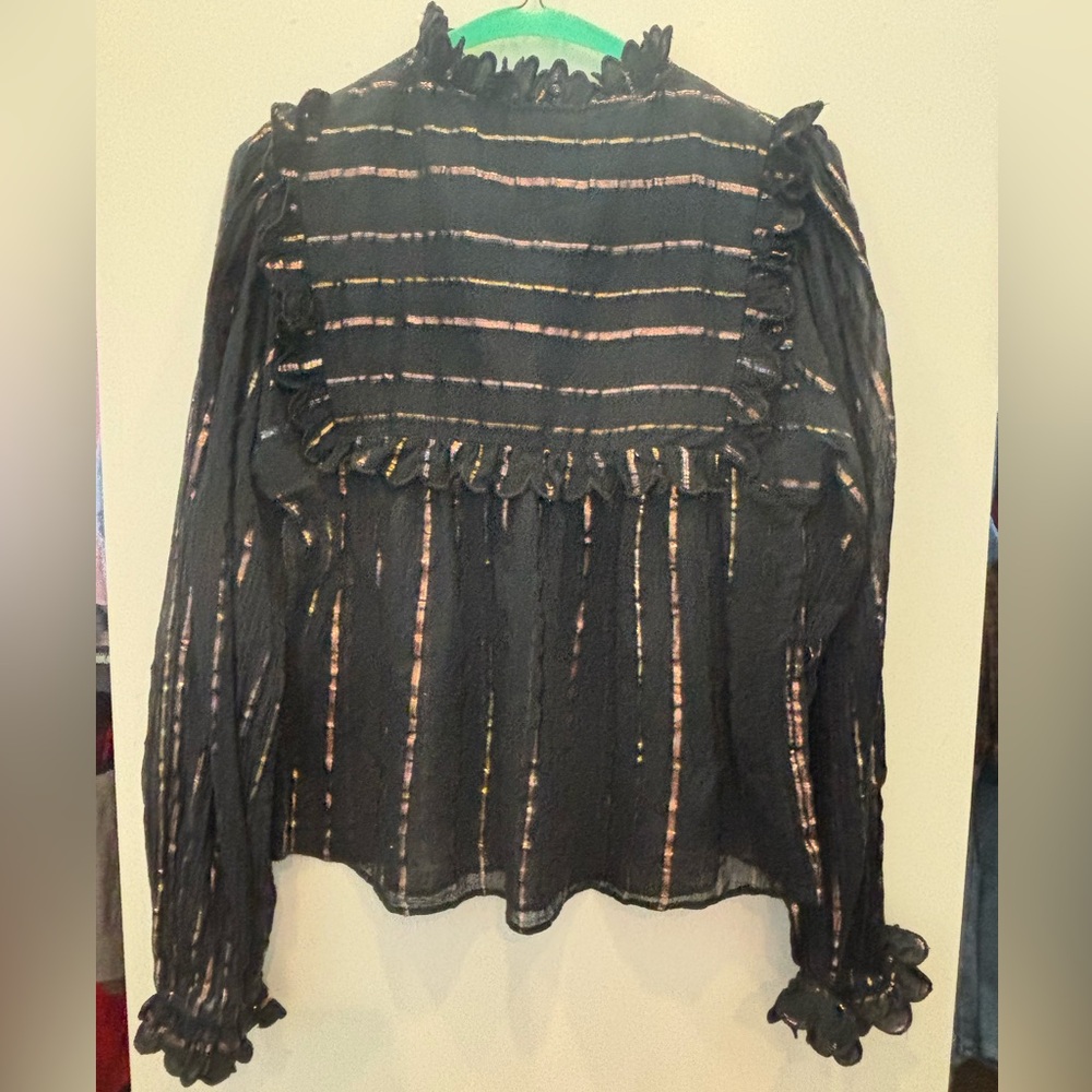 FARM Rio Metallic Stripe Ruffle Shirt - Picture 4 of 4